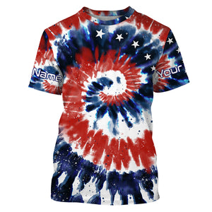 Red White and Blue American Tie dye Flag Custom UV Long Sleeve Fishing Shirts, Patriotic Fishing Shirts - IPHW1714