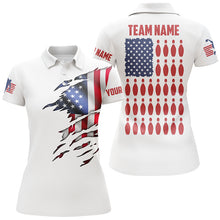 Load image into Gallery viewer, Custom Women&#39;s Bowling Shirts, Customizable American Flag Bowling Pin Polo Shirt For Team IPHW3809