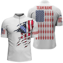 Load image into Gallery viewer, Quarter Zip Custom Mens Bowling Shirts, Customizable American Flag Bowling Pin Quarter Zip Shirt For Team IPHW3809