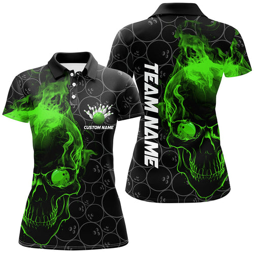 Custom Green Skull Women Bowling Polo Shirts Team Bowling Jerseys Bowling League Outfits IPHW5416