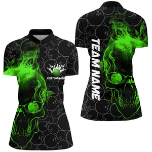 Custom Green Skull Women Bowling Quarter Zip Shirts Team Bowling Jerseys Bowling League IPHW5416