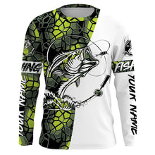 Load image into Gallery viewer, Largemouth Bass Fishing Custom Long Sleeve Shirts, Bass Tournament Fishing Jerseys | Green Camo IPHW3855