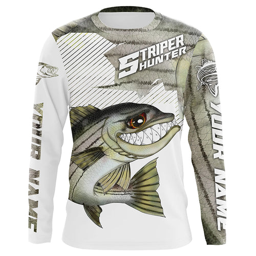 Personalized Striped Bass Performance Fishing Shirts, Striper Hunter Fishing Jerseys IPHW4252