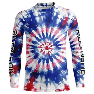 Custom Tie Dye American Flag Fishing Shirts, USA Patriotic Fishing Gifts Uv Protection IPHW4625