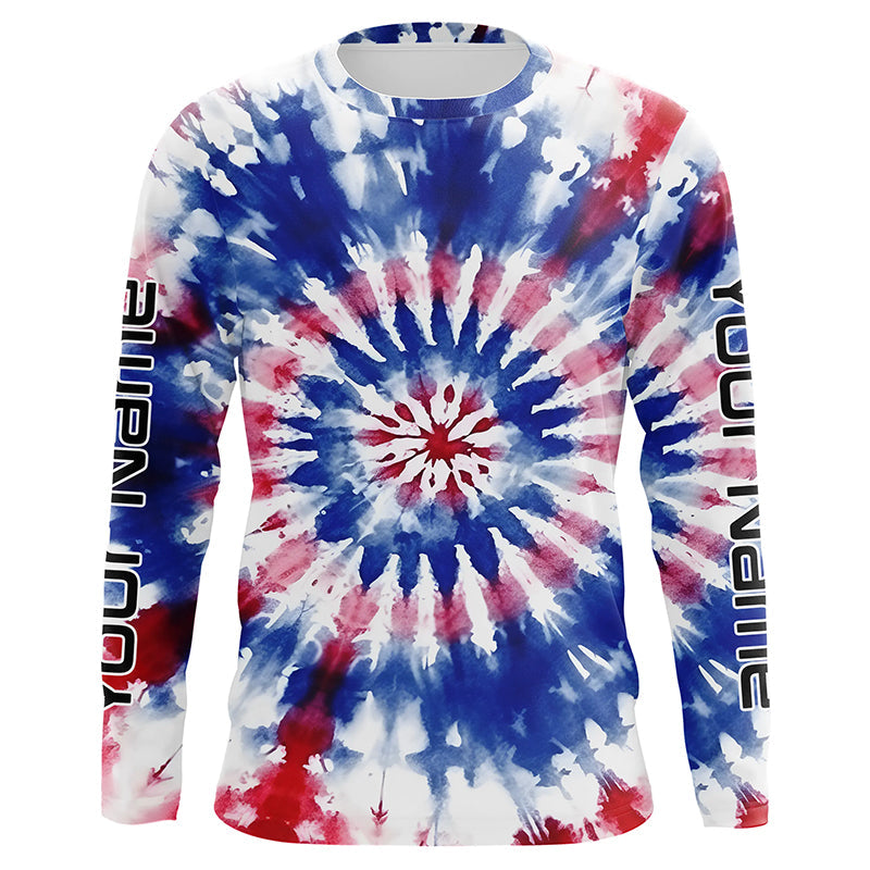 Custom Tie Dye American Flag Fishing Shirts, USA Patriotic Fishing Gifts Uv Protection IPHW4625