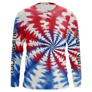 Custom Tie Dye American Flag Fishing Shirts, USA Patriotic Fishing Gifts Uv Protection IPHW4626