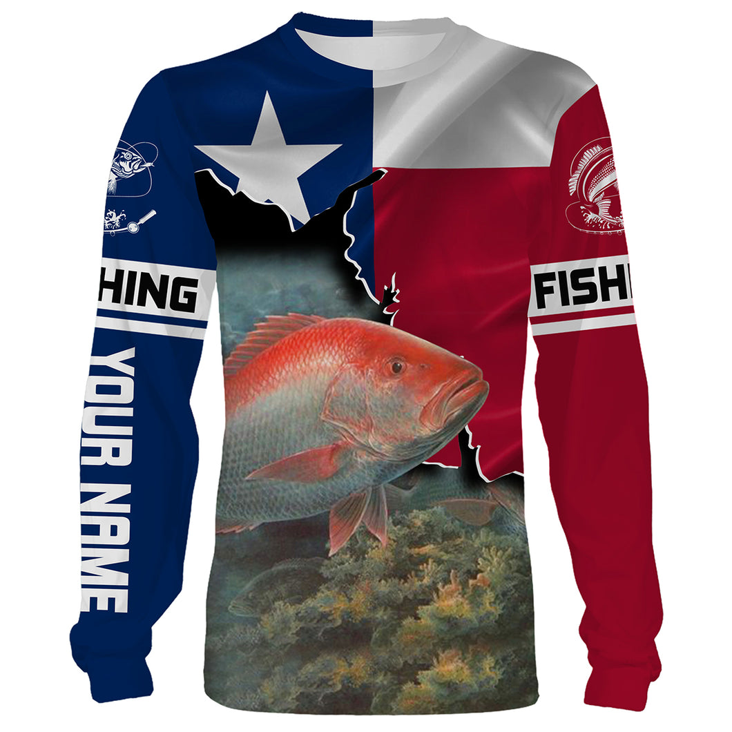 Red Snapper Fishing 3D Texas Flag Patriot Custom name All over print shirts - personalized fishing gift for men, women and kid - IPH1446