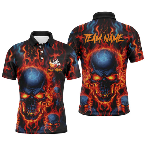 Flame Skull Bowling Polo Shirts For Men With Custom Names, Team Bowling Jerseys Bowler Outfit IPHW5245