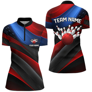 Custom American Flag Women'S Bowling Quarter Zip Shirts, Patriotic Team Bowling Shirts IPHW5247