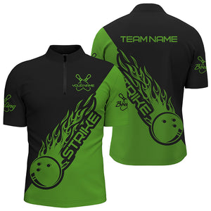 Custom Bowling Shirts For Men And Women, Bowling Team Shirts Bowling Strike | Black And Green IPHW3978