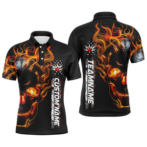 Custom Unisex Flame Skull Bowling Team Shirts, Bowling Polo/ Quarter-Zip Shirts For Men And Women IPHW6096