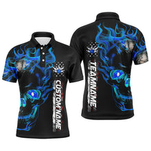 Load image into Gallery viewer, Custom Blue Flame Skull Bowling Team Shirts, Bowling Polo/ Quarter-Zip Shirts For Men And Women IPHW6097