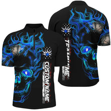 Load image into Gallery viewer, Custom Blue Flame Skull Bowling Team Shirts, Bowling Polo/ Quarter-Zip Shirts For Men And Women IPHW6097