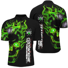 Load image into Gallery viewer, Custom Green Flame Skull Bowling Team Shirts, Bowling Polo/ Quarter-Zip Shirts For Men And Women IPHW6098