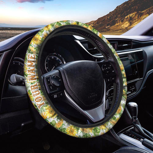 Personalized Sunflower Steering Wheel cover, Custom Women's Car Accessories - IPHW1006