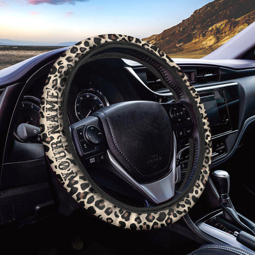 Leopard Print Custom name Steering Wheel Cover, unique Car Accessories gifts - IPHW1009
