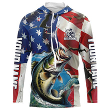 Load image into Gallery viewer, Personalized American Flag Bass Long Sleeve Fishing Shirts, Patriotic Bass Fisherman Jerseys IPHW6099