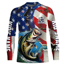 Load image into Gallery viewer, Personalized American Flag Bass Long Sleeve Fishing Shirts, Patriotic Bass Fisherman Jerseys IPHW6099