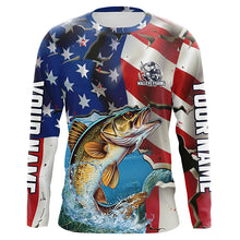 Load image into Gallery viewer, Personalized American Flag Walleye Long Sleeve Fishing Shirts, Patriotic Walleye Fisherman Jerseys IPHW6100