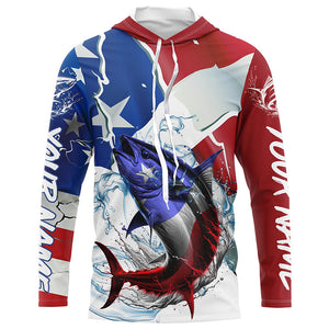 Tuna Fishing American Flag Custom Performance Long Sleeve Fishing Shirts, Patriotic Fishing Gifts IPHW6109