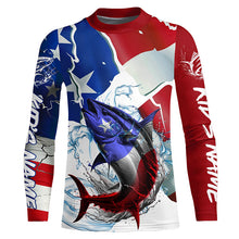 Load image into Gallery viewer, Tuna Fishing American Flag Custom Performance Long Sleeve Fishing Shirts, Patriotic Fishing Gifts IPHW6109