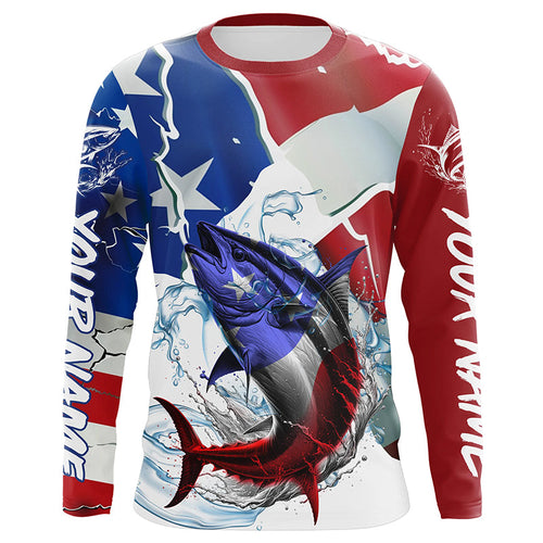 Tuna Fishing American Flag Custom Performance Long Sleeve Fishing Shirts, Patriotic Fishing Gifts IPHW6109