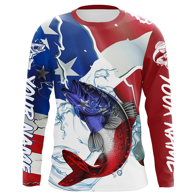 Walleye Fishing American Flag Custom Performance Long Sleeve Fishing Shirts, Patriotic Fishing Gifts IPHW6111