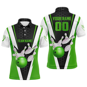 Custom Green Strike Bowling Polo Shirts For Men, Bowling Team Jerseys With Name And Number IPHW5283