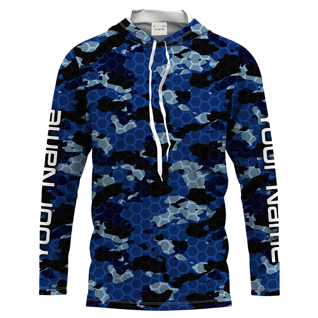 Custom Blue Fishing camo Long Sleeve performance Fishing Shirts, UV Protection Fishing apparel - IPHW1474