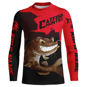 Angry Catfish Custom Long Sleeve Fishing Shirts, Catfish Hunter Fishing Jerseys | Black And Red IPHW4287