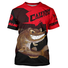 Load image into Gallery viewer, Angry Catfish Custom Long Sleeve Fishing Shirts, Catfish Hunter Fishing Jerseys | Black And Red IPHW4287