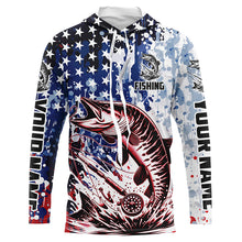 Load image into Gallery viewer, Personalized American Flag Musky Long Sleeve Fly Fishing Shirts, Patriotic Muskie Fishing Jerseys IPHW5593