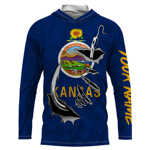 Kansas Flag 3D Fish Hook UV Protection Custom Long Sleeve performance Fishing Shirts IPHW490