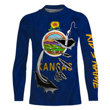 Load image into Gallery viewer, Kansas Flag 3D Fish Hook UV Protection Custom Long Sleeve performance Fishing Shirts IPHW490