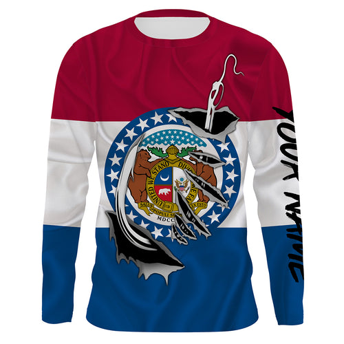 Missouri Flag 3D Fish Hook UV Protection Custom Long Sleeve performance Fishing Shirts IPHW495