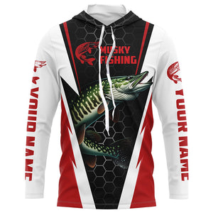 Personalized Musky Fishing Long Sleeve Tournament Fishing Shirts, Musky Fishing Jerseys |Red IPHW6141