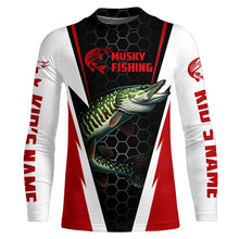 Load image into Gallery viewer, Personalized Musky Fishing Long Sleeve Tournament Fishing Shirts, Musky Fishing Jerseys |Red IPHW6141