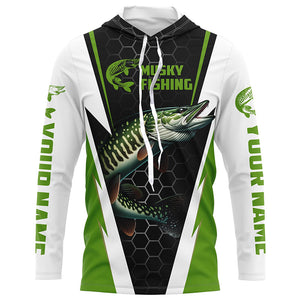 Personalized Musky Fishing Long Sleeve Tournament Fishing Shirts, Musky Fishing Jerseys |Green IPHW6142