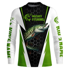 Load image into Gallery viewer, Personalized Musky Fishing Long Sleeve Tournament Fishing Shirts, Musky Fishing Jerseys |Green IPHW6142
