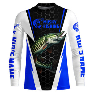 Personalized Musky Fishing Long Sleeve Tournament Fishing Shirts, Musky Fishing Jerseys |Blue IPHW6143