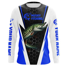 Load image into Gallery viewer, Personalized Musky Fishing Long Sleeve Tournament Fishing Shirts, Musky Fishing Jerseys |Blue IPHW6143