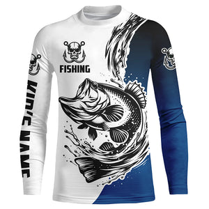 Largemouth Bass Long Sleeve Tournament Fishing Shirts, Custom Bass Fishing Jerseys | Blue IPHW5599