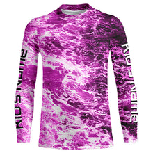 Load image into Gallery viewer, Custom Saltwater Long Sleeve Fishing Shirts Uv Protection, Sea Wave Camo Fishing Shirts | Pink IPHW5027