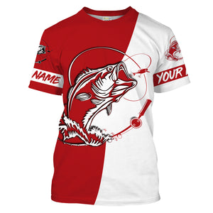 Custom Bass Fishing jerseys, Bass Fishing tatoo Long Sleeve Fishing tournament shirts | red - IPHW1355