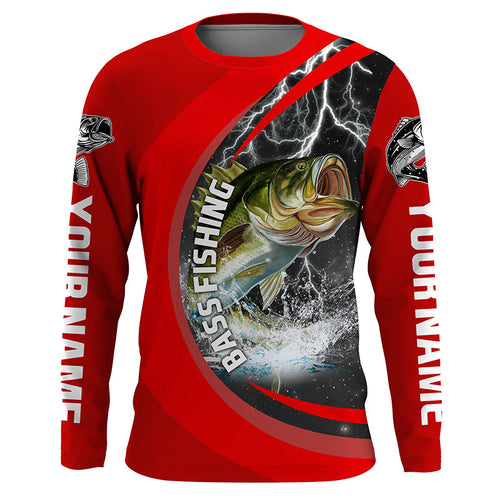 Largemouth Bass Fishing jerseys, Custom Bass Long sleeve Fishing Shirts | red IPHW3514