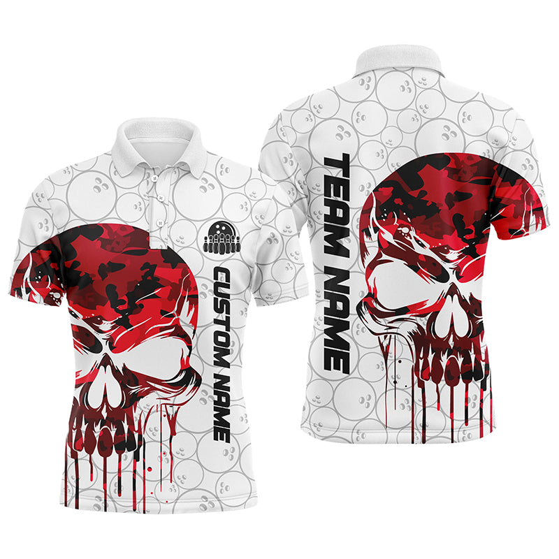 Custom Red Camo Skull Bowling Polo Shirts Men Team Bowling Jerseys Bowling League Outfit IPHW5325