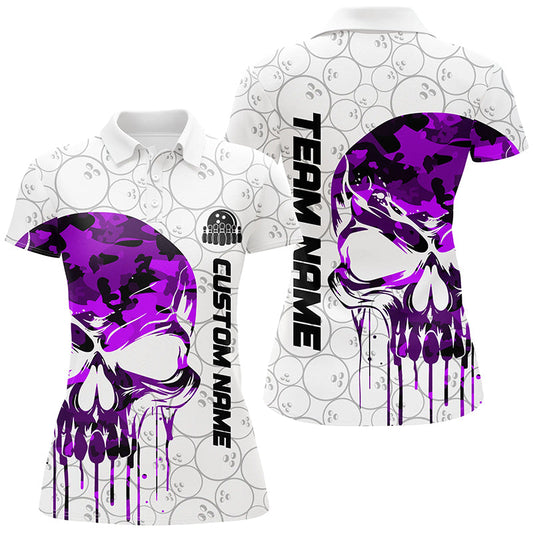 Custom Purple Camo Skull Bowling Polo Shirts Women Team Bowling League Outfit IPHW5326