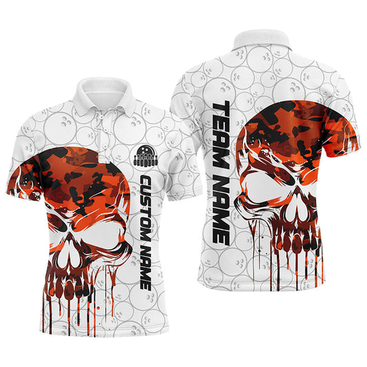 Custom Orange Camo Skull Bowling Polo Shirts Men Team Bowling Jerseys Bowling League Outfit IPHW5327