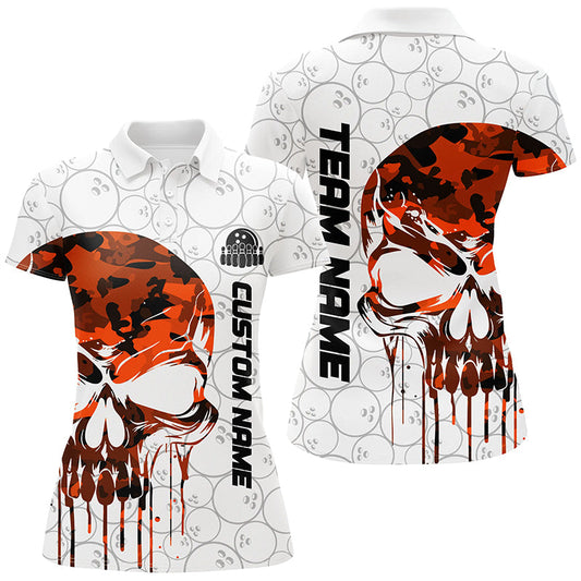 Custom Orange Camo Skull Bowling Polo Shirts Women Team Bowling Jerseys Bowling Outfit IPHW5327