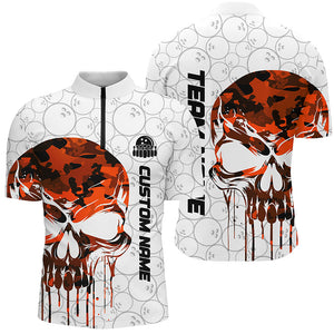 Custom Orange Camo Skull Bowling Quarter Zip Shirts Men Team Bowling Jerseys Bowling League IPHW5327